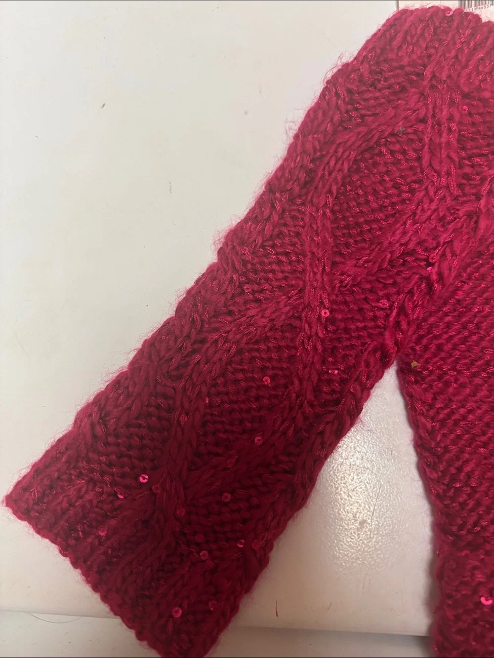 Calvin Klein Burgundy Knit Sequin Fingerless Gloves
